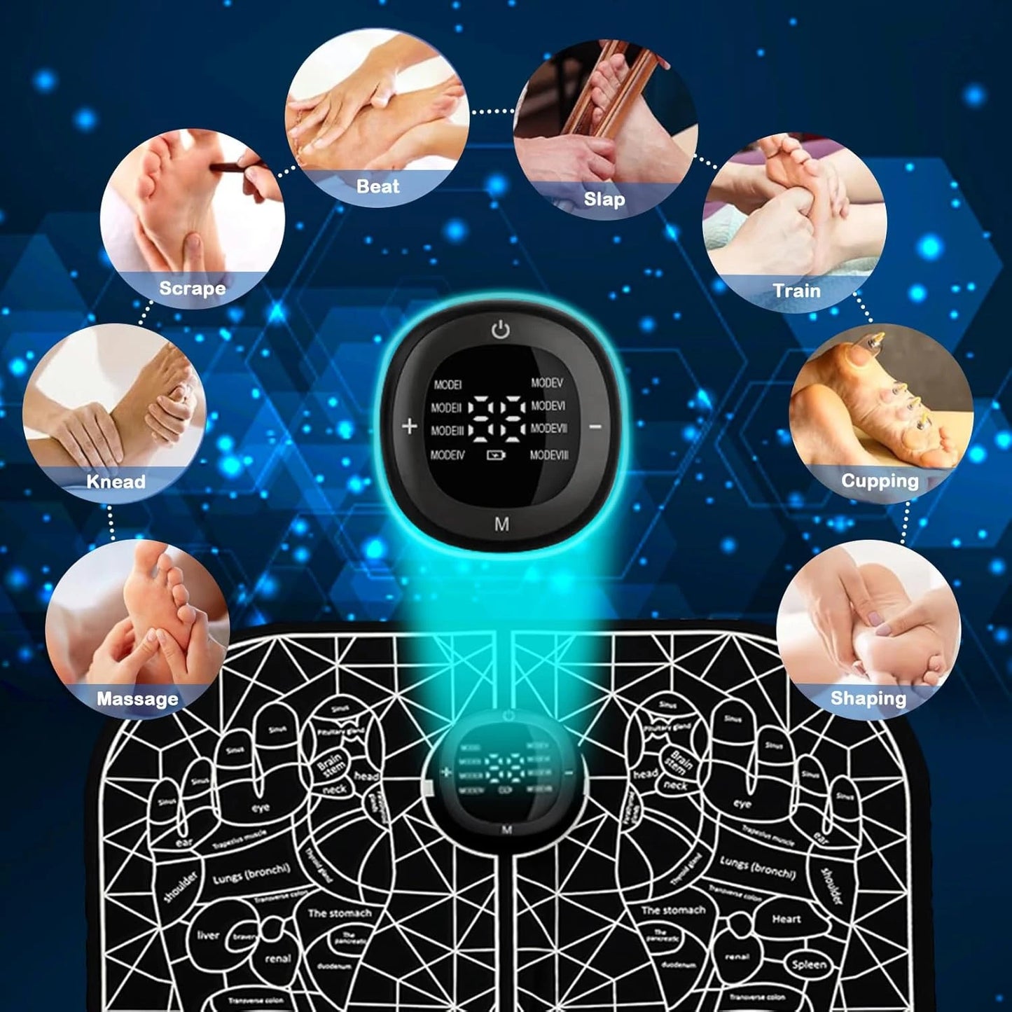 Electric Foot Massager Mat with Remote - 8 Modes 19 Levels Foot Stimulating Massage Pad for Muscle Stimulation, Portable Foot Massage Mat System for Home Office Self Care, Deep Relaxation for Tired Achy Feet