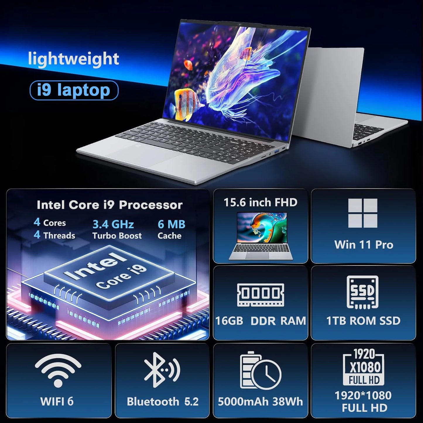Intel Core I9 Laptop 16GB RAM 1TB SSD Backlit Keyboard