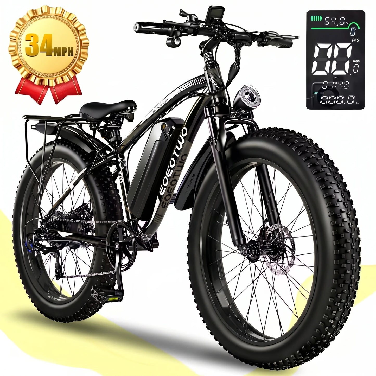 EOEOTWO 1500W Electric Bike Ebike 48V 15Ah Battery 26 Inch Fat Tire Mountain Bike 34MPH For Adults