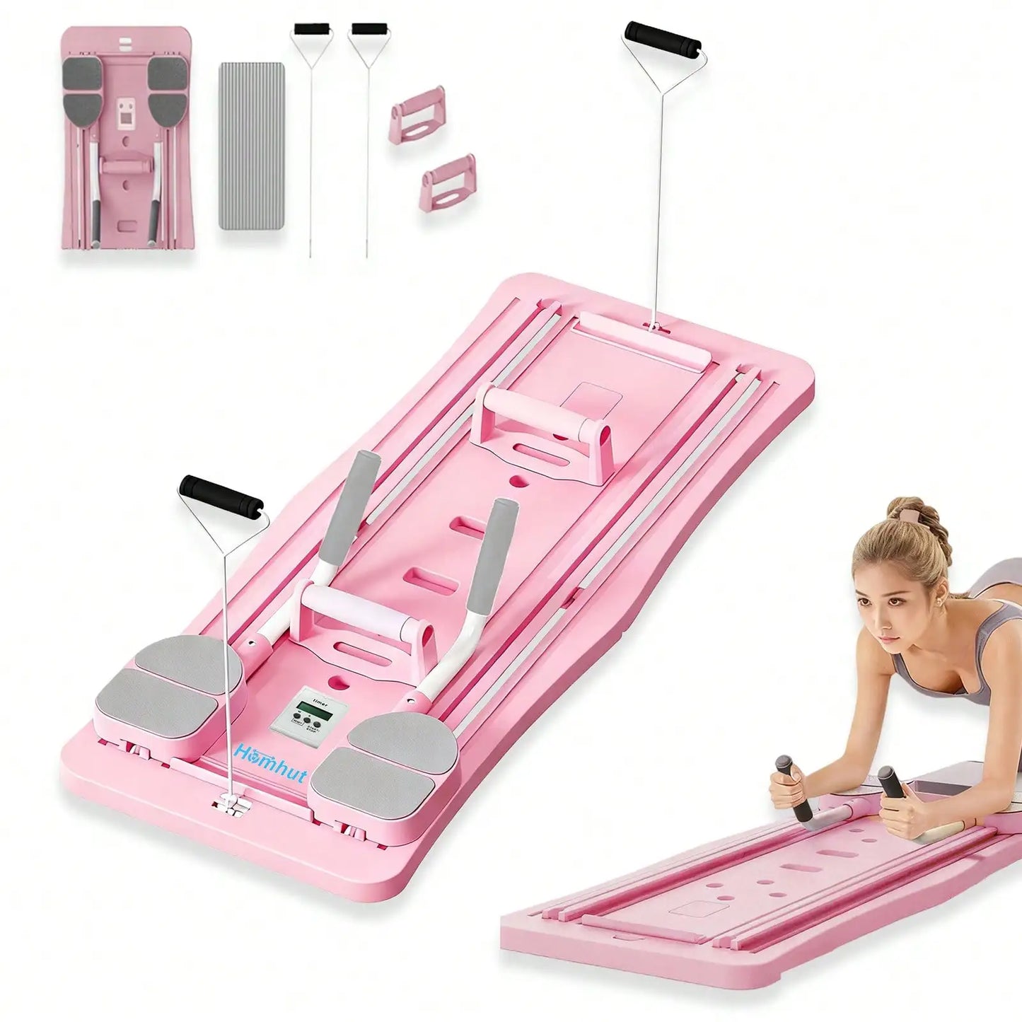 Foldable Pilates Sliding Board With Resistance Bands Portable Core Trainer