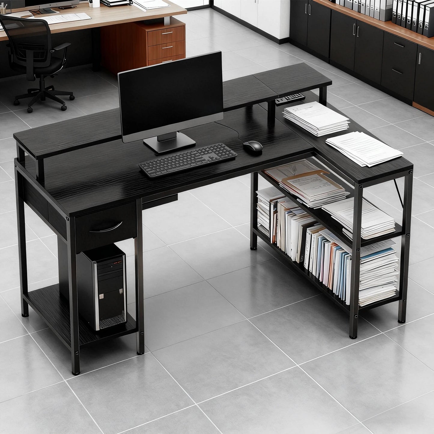 JHK L Shaped Gaming Desk Featuring USB Ports And LED