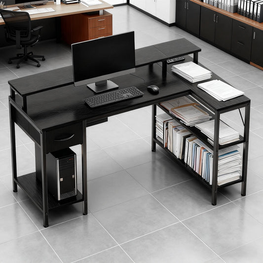 JHK L Shaped Gaming Desk Featuring USB Ports And LED