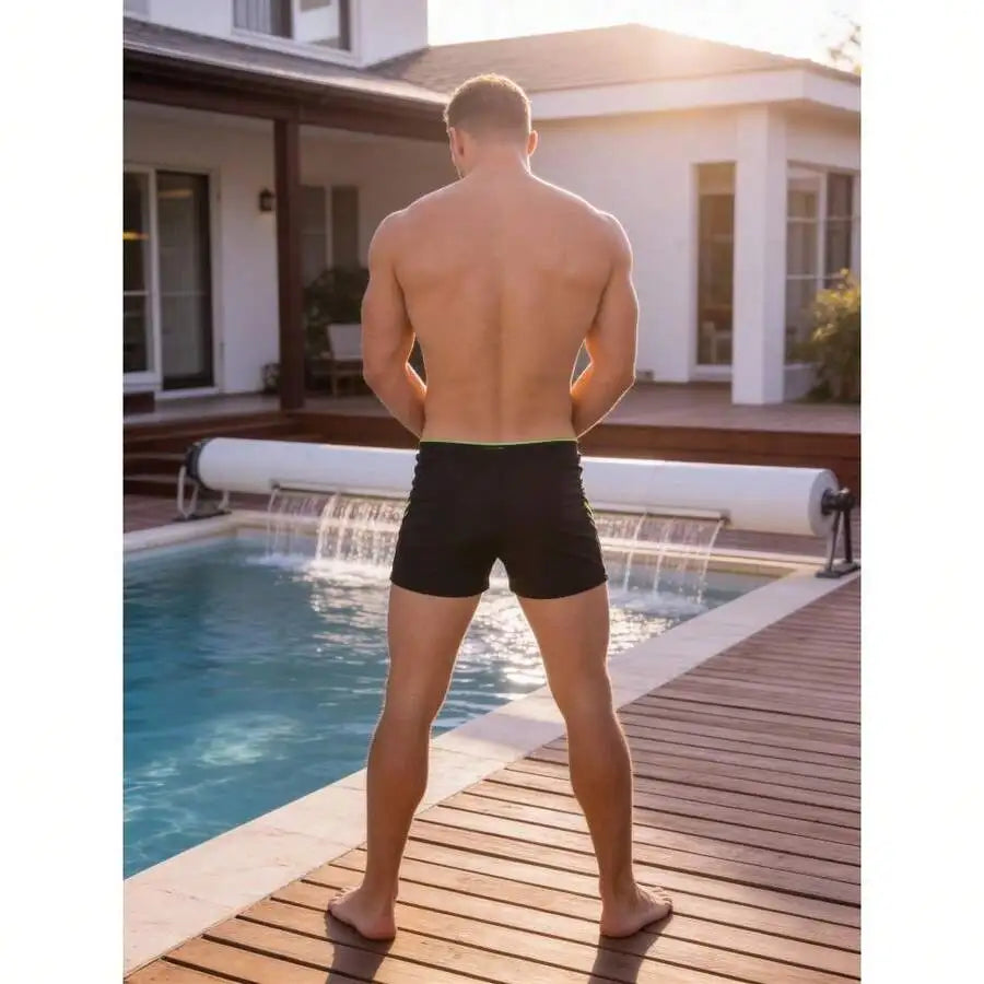Mens Square Leg Swim Trunks With Drawstring And Flatlock Seams For Surfing Water Sports