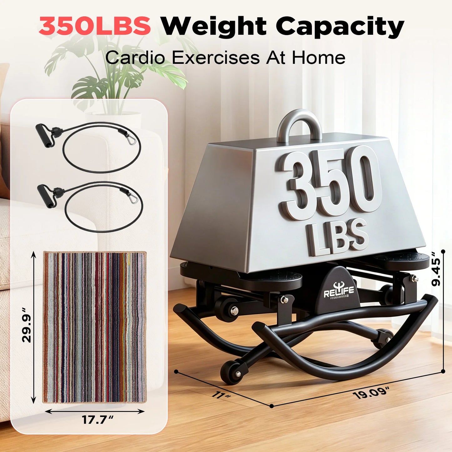 Relife 3D Lateral Rocking Stepper With Resistance Bands And Monitor