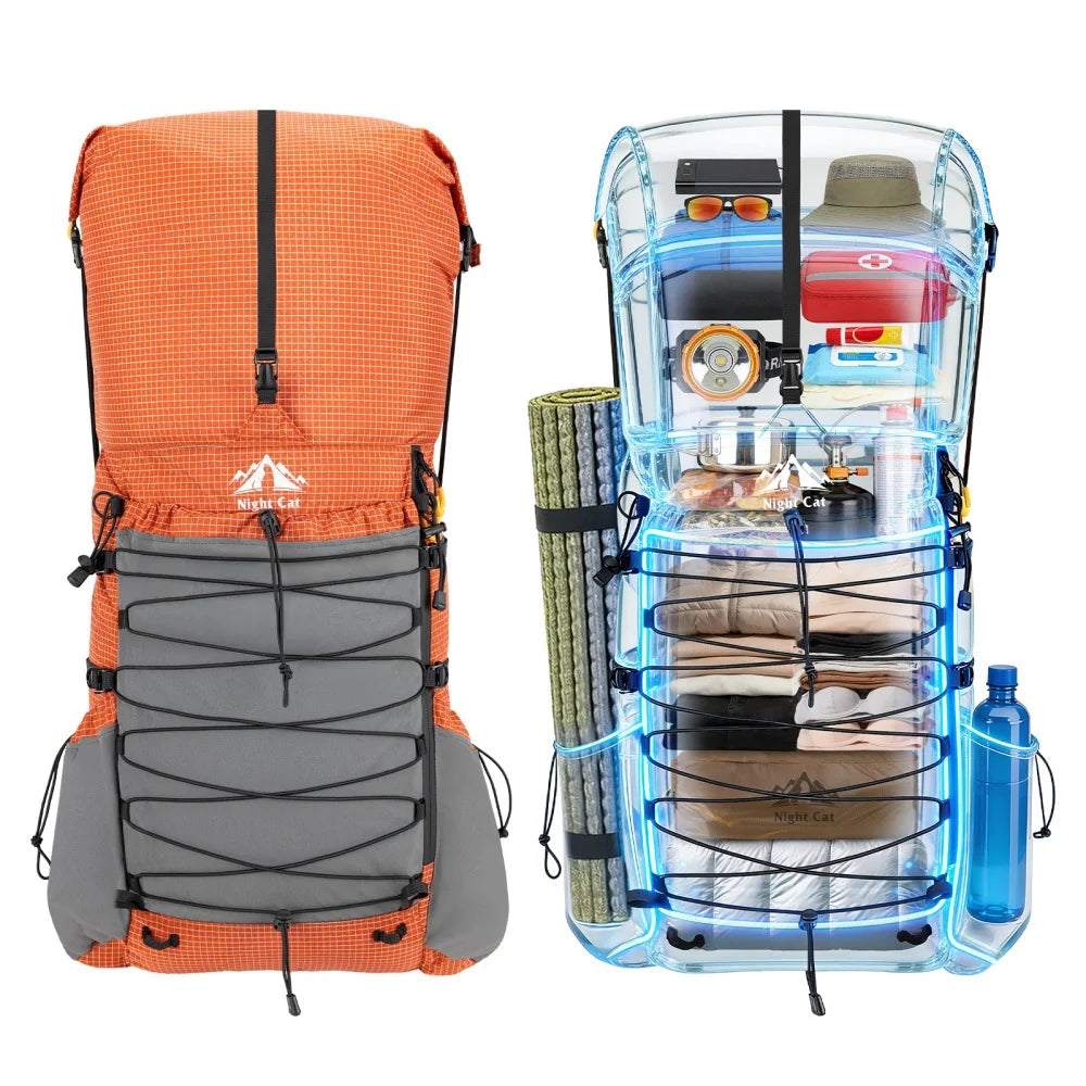 Night Cat Roll Top Waterproof Hiking Backpack With Rain Cover