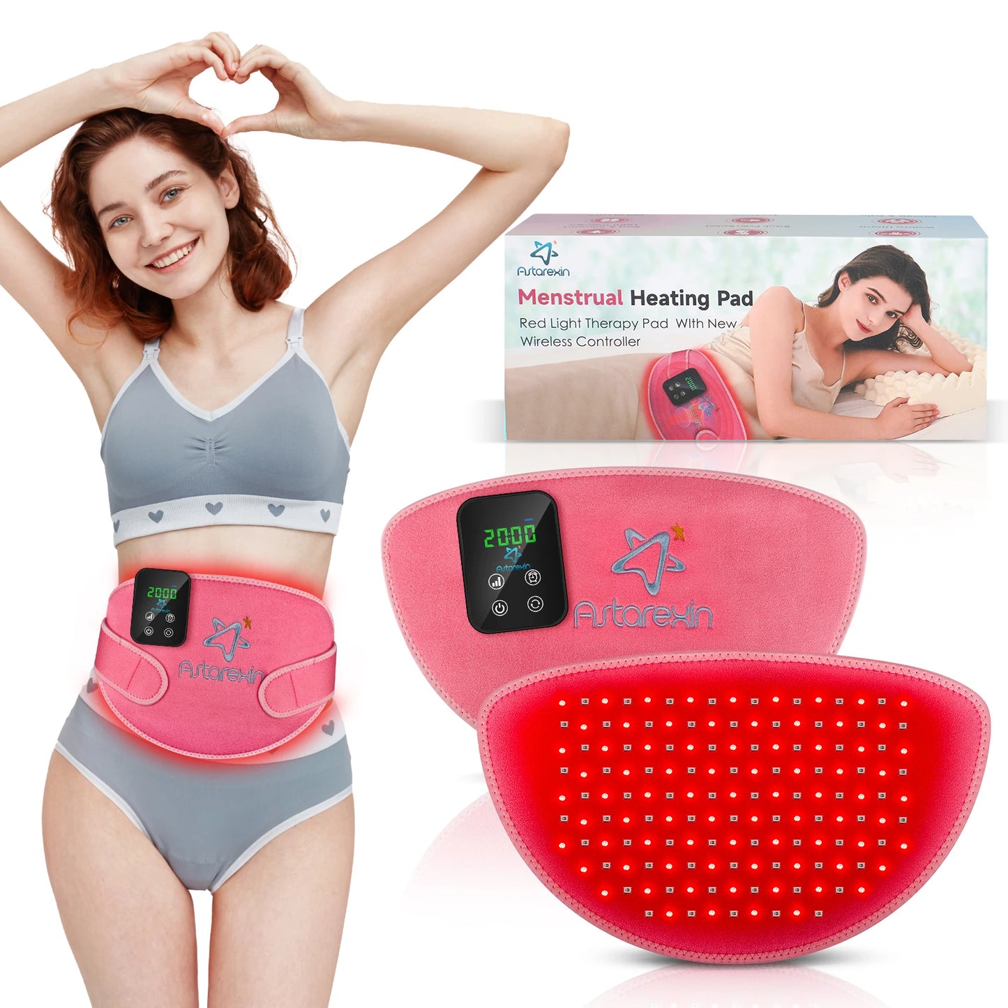 Astarexin 156 LEDs Red Light Infrared Therapy Menstrual Belt, Heating Pad for Period Cramps, Waist & Abdomen Pain Relief
