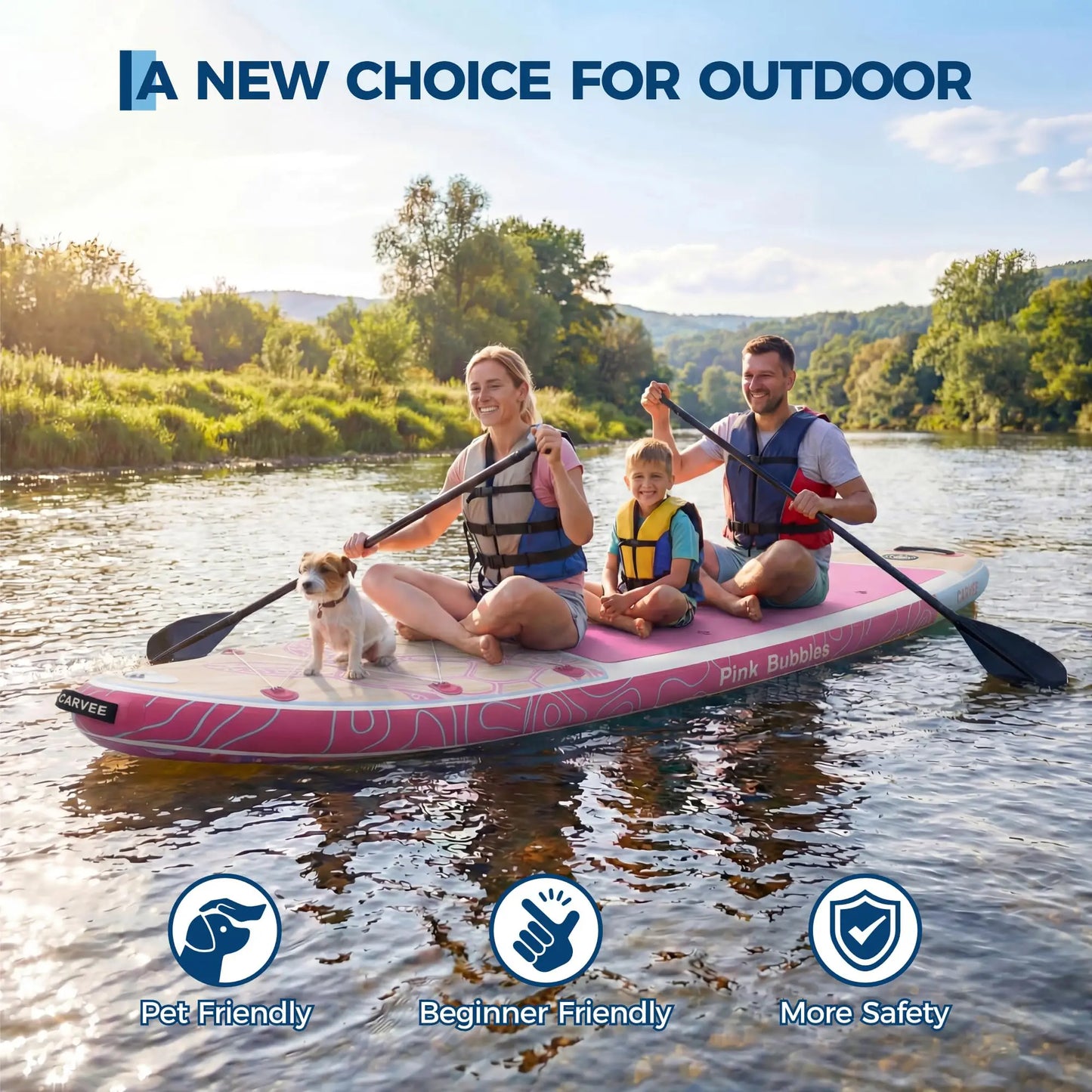 Inflatable Stand Up Paddle Board Wide Stable Design For Adults And Youth 450 Lb Capacity Non Slip EVA Deck