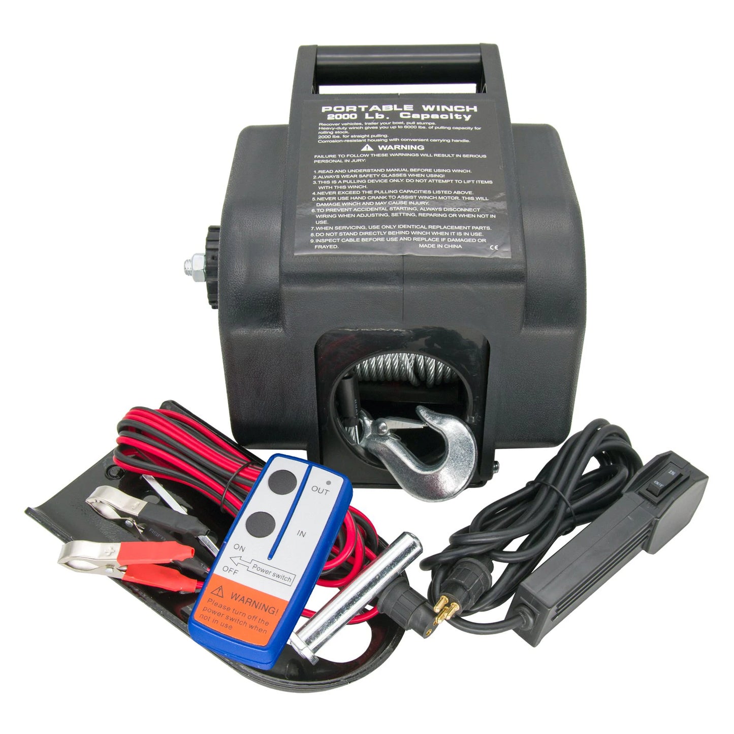 BYSSEA 12V Electric Winch 2000LBS With Wireless Remote In Out For Trailer Boat Yacht