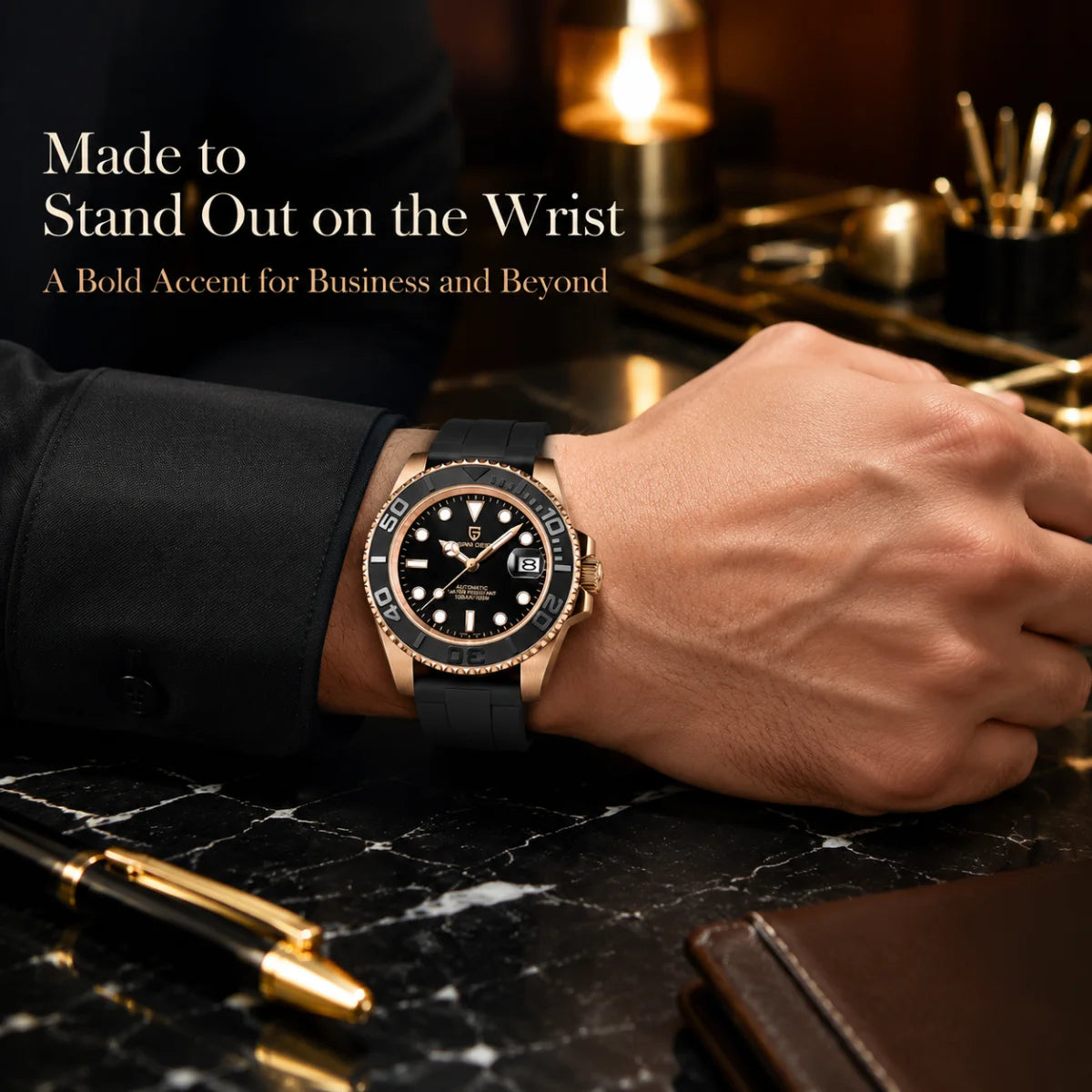 PAGANI DESIGN 2026 New 40MM Rose Gold Black Luxury Men Mechanical Watch Stainless Steel Sapphire Automatic Watch 100M Waterproof Watches for men