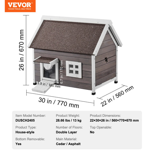 SucceBuy Outdoor Cat House Weatherproof Cedar Shelter For Feral Cats And Multiple Cats With Side Door