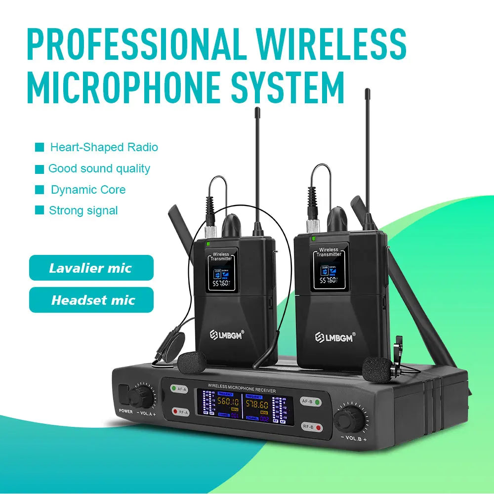 LMBGM Dual Channel UHF Wireless Lavalier Microphone System