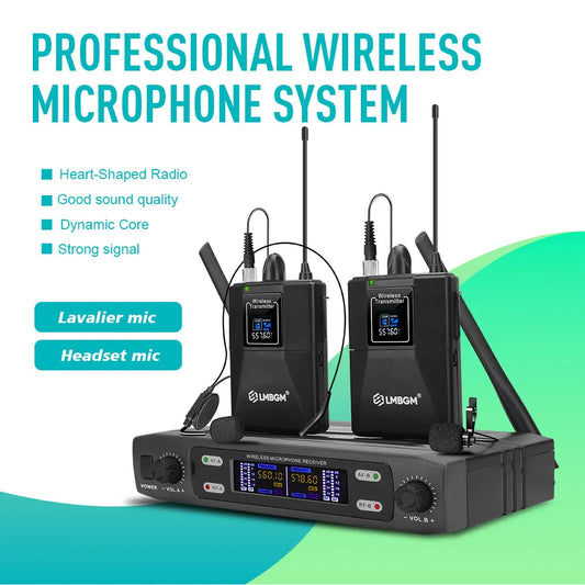 LMBGM Dual Channel UHF Wireless Lavalier Microphone System