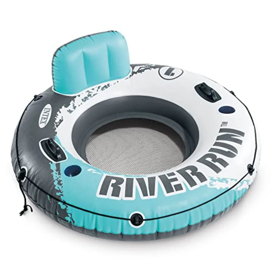 River Run Inflatable Tube Float For Two Riders With Built In Cooler PVC Blue Outdoor Water Play For Families
