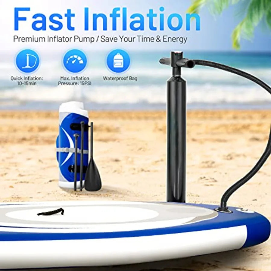 Inflatable Stand Up Paddle Board Ultra Stable 6 Inch Thick PVC Blue Gray For Outdoor Water Sports Enthusiasts
