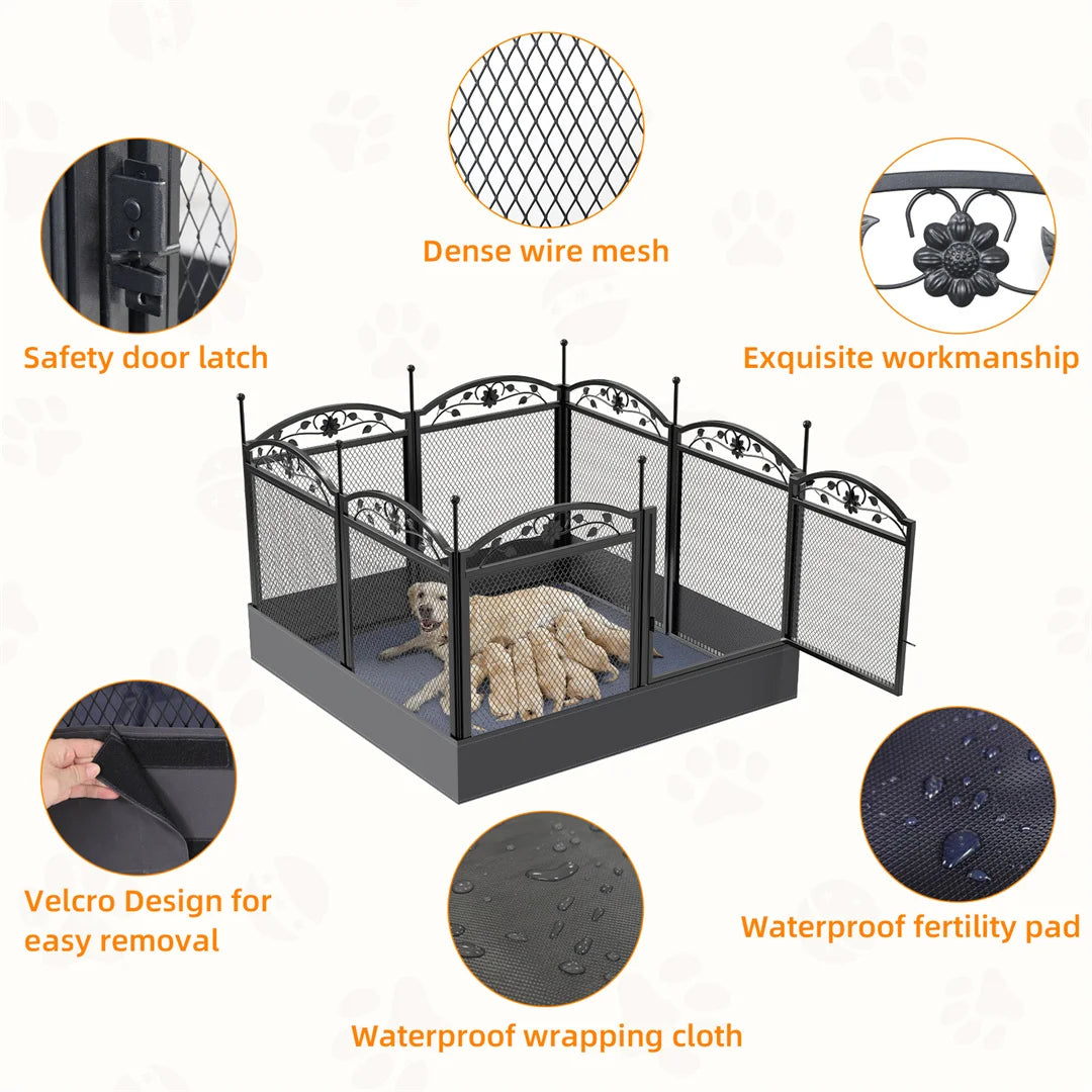 BINGOPAW Heavy Duty 8 Panel Dog Playpen With Waterproof Whelping Pad For Breeders And Pet Parents