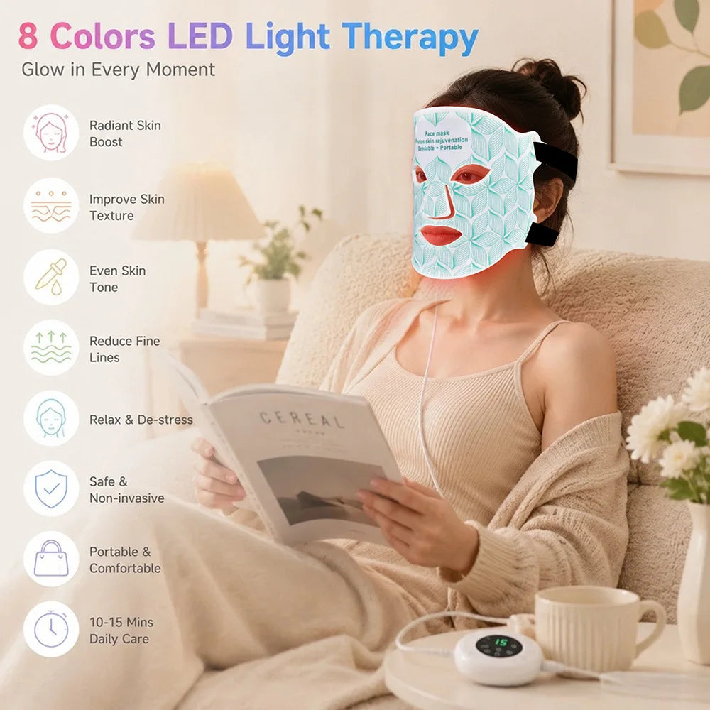 Silicone LED Facial Mask Photon Infrared Light Therapy Wireless