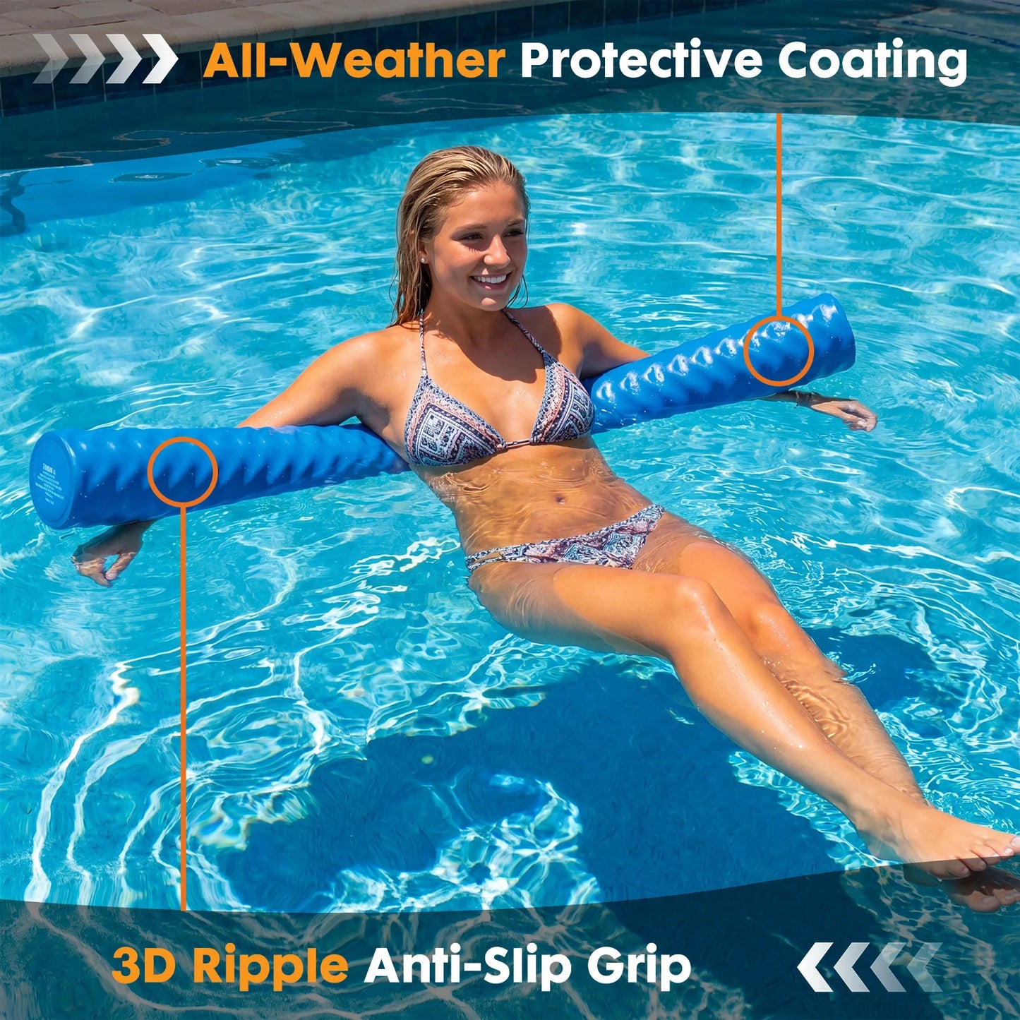 JHK Unsinkable Solid NBR Pool Noodle With Three Layer Vinyl Coating UV Resistant 250 Lbs For Pool Parties