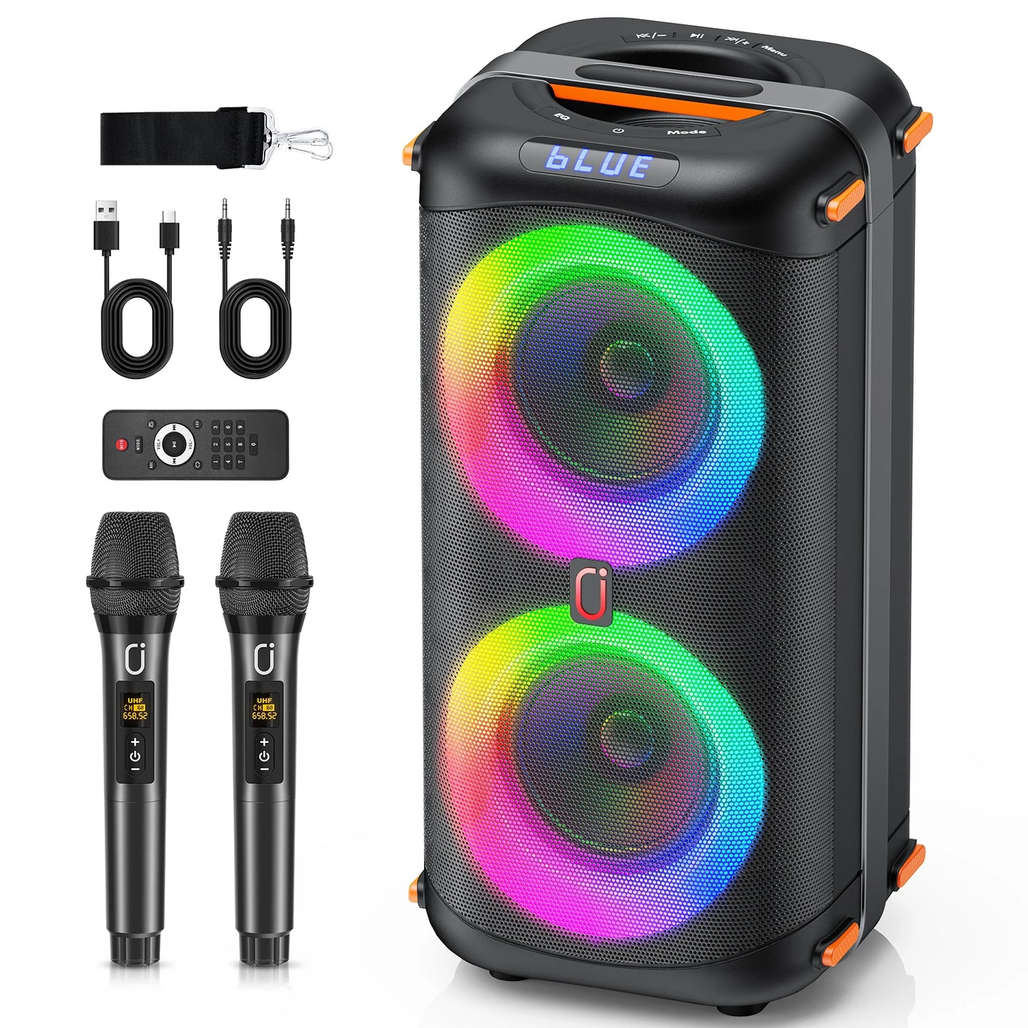 FanFun T27 Wireless Bluetooth Karaoke Speaker Dual Microphones LED Lights