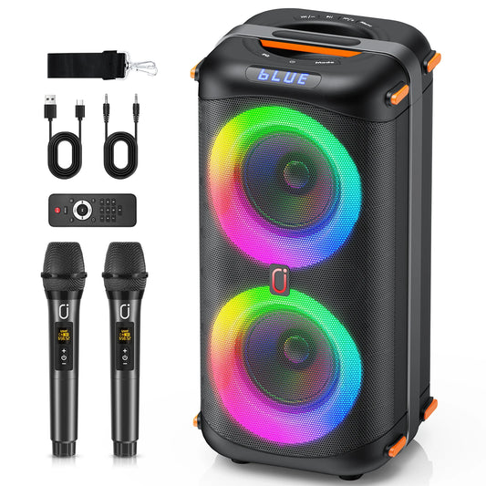 FanFun T27 Wireless Bluetooth Karaoke Speaker Dual Microphones LED Lights