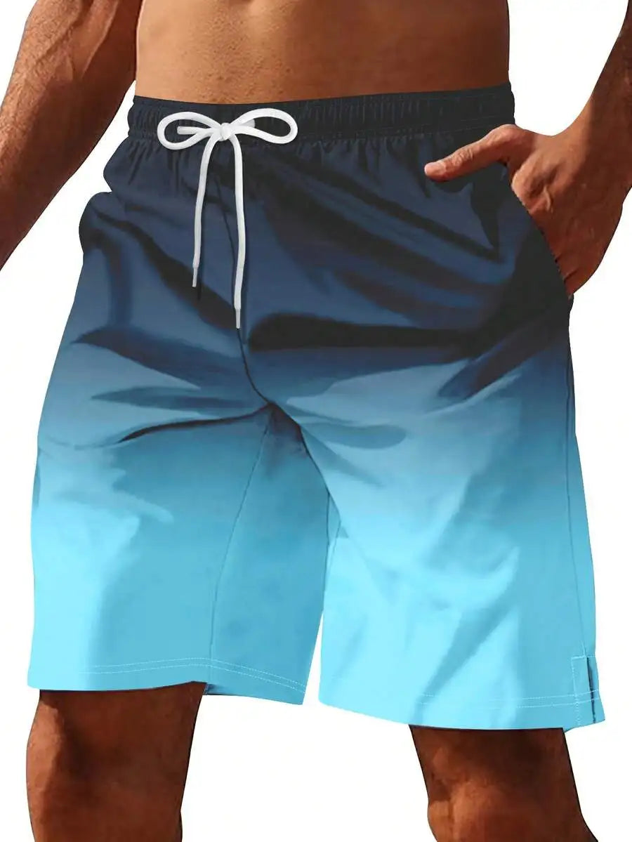 Mens Quick Dry Swim Trunks With Compression Liner 5 Inch Gradient Blue Beach Shorts