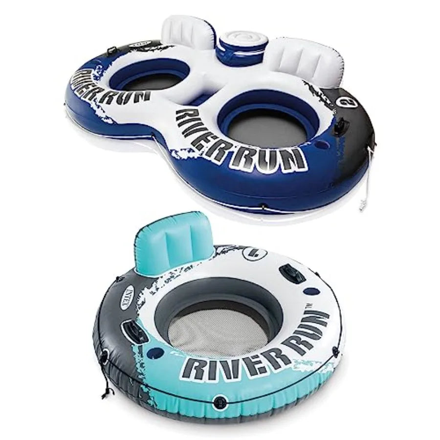 River Run Inflatable Tube Float For Two Riders With Built In Cooler PVC Blue Outdoor Water Play For Families