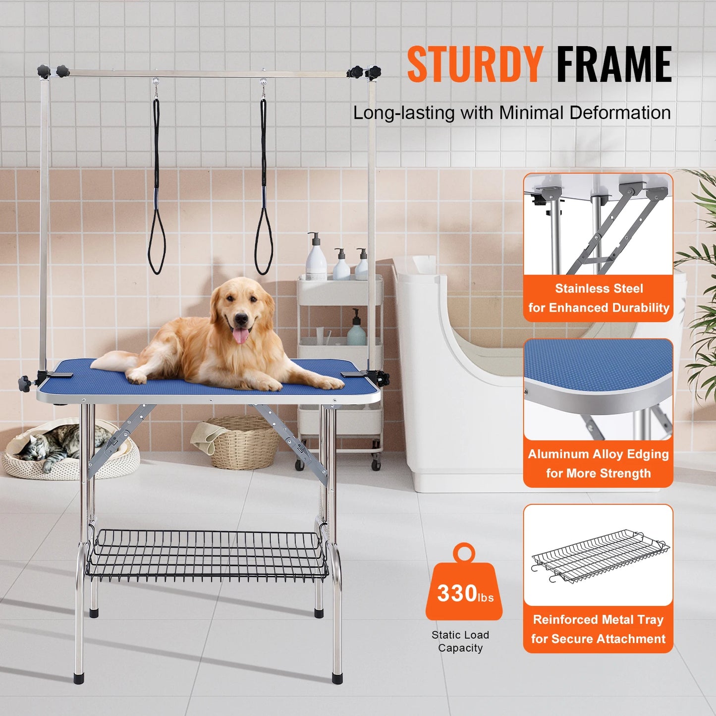 Foldable Pet Grooming Table With Adjustable Arm And Clamp