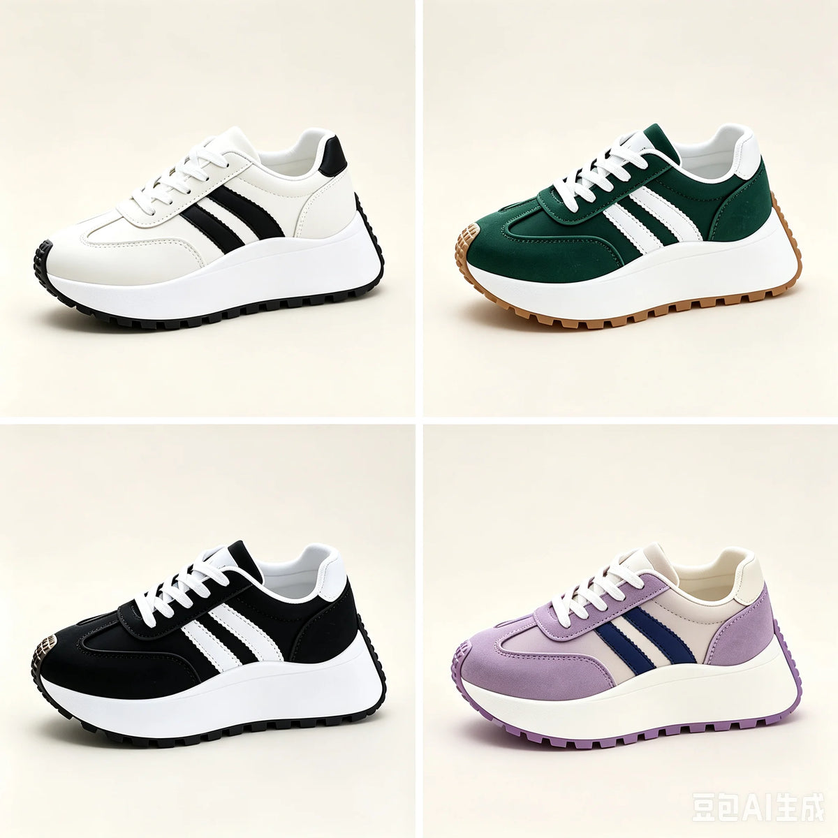 Women's Lace Up Platform Casual Sneakers Soft Synthetic Leather Upper Non-Slip Rubber Sole Retro Walking Shoes Fashion Thick Sole Athletic Footwear for Daily Shopping Travel Outdoor White Black Green Purple