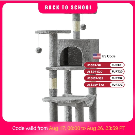 JHK 44In Cat Tree Tall Multi-Cat Climbing Tower for Pet Furniture Natural Sisal Scratching Posts Stable Pet House for Indoor Cat