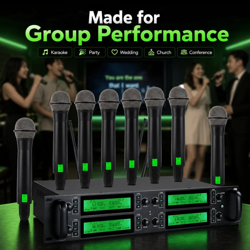 NXG 8-Channel UHF Wireless Microphone System With Eight Handheld Mics