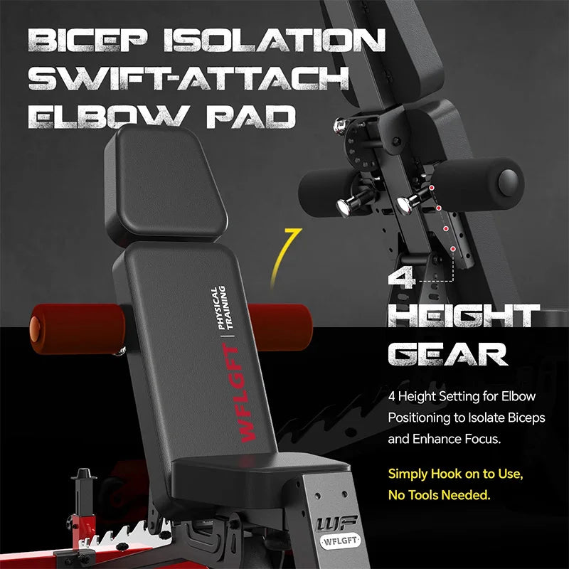 Pooboo Commercial Adjustable Weight Bench, Heavy Duty 1800LBS | Workout Bench for Home Gym, Flat, Decline, Incline Bench Press, Removable Leg & Elbow Support for Full Body Strength Training
