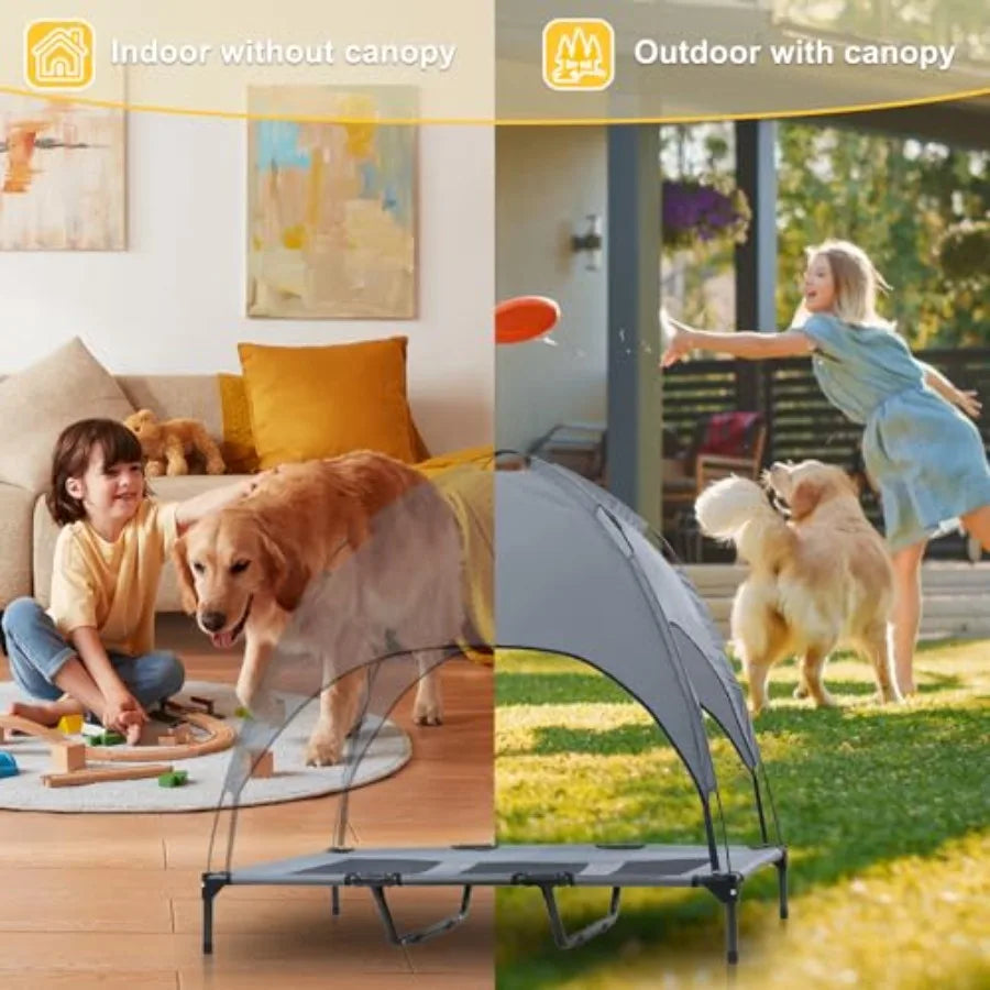 Elevated Dog Bed With Canopy 48 Inch Waterproof Pet Cot Portable Outdoor Bed For Large Dogs