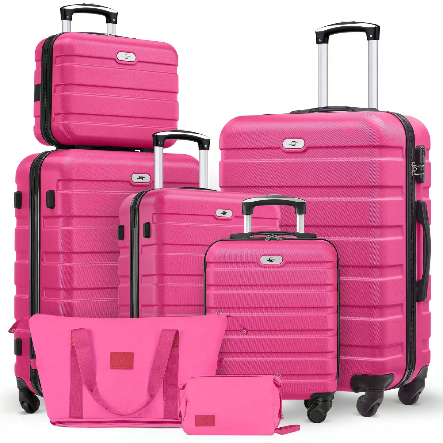 ABS Hardside Spinner Luggage Set 7 Piece With Travel Bags And Cosmetic Case