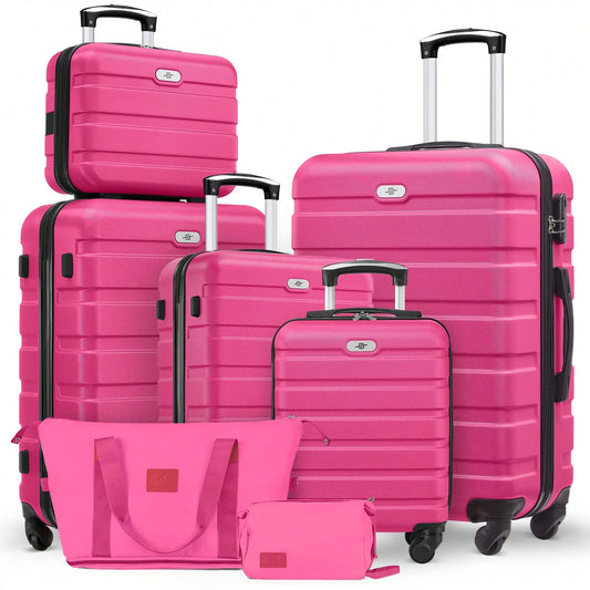 ABS Hardside Spinner Luggage Set 7 Piece With Travel Bags And Cosmetic Case