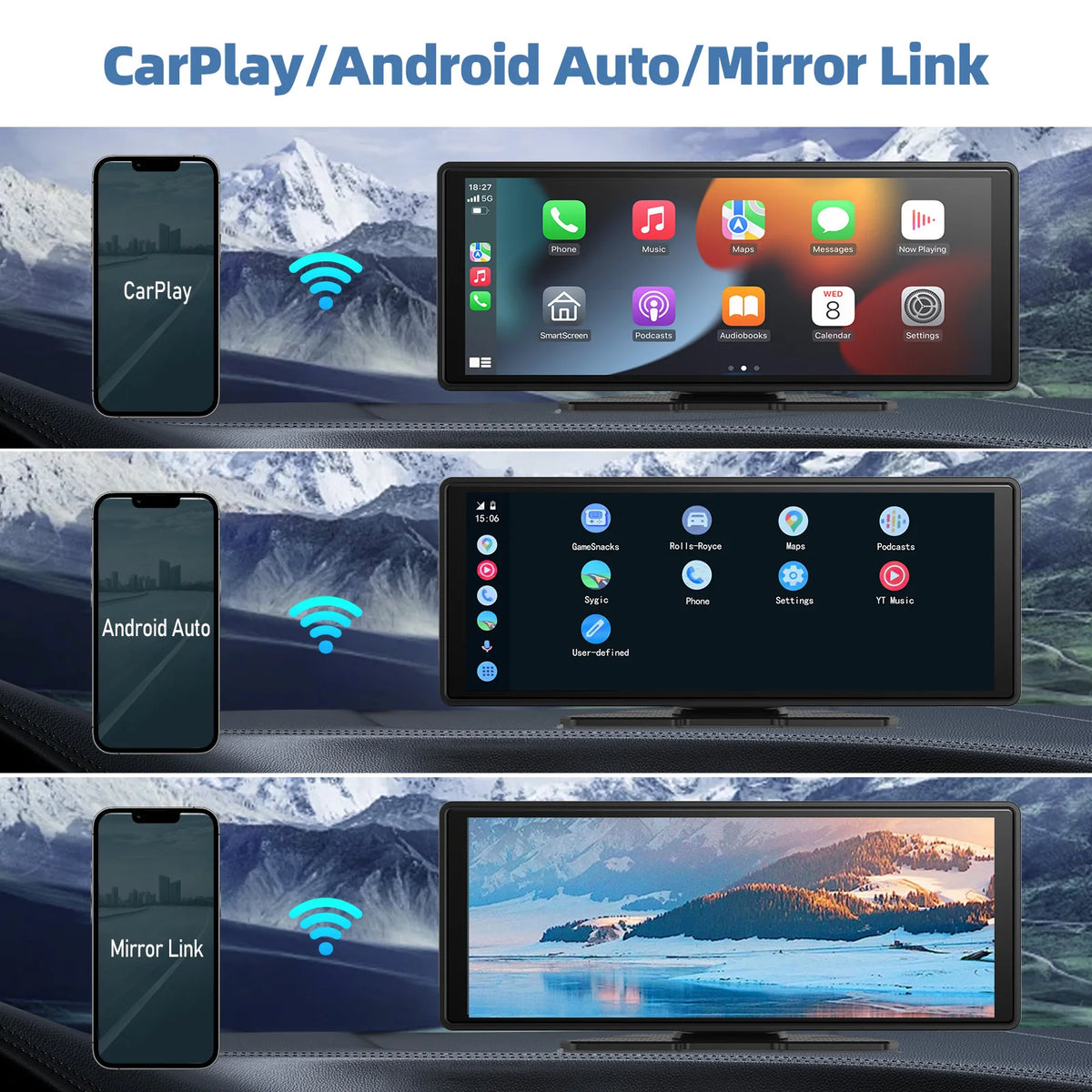 Portable Wireless Car Stereo With CarPlay Android Auto And Backup Camera
