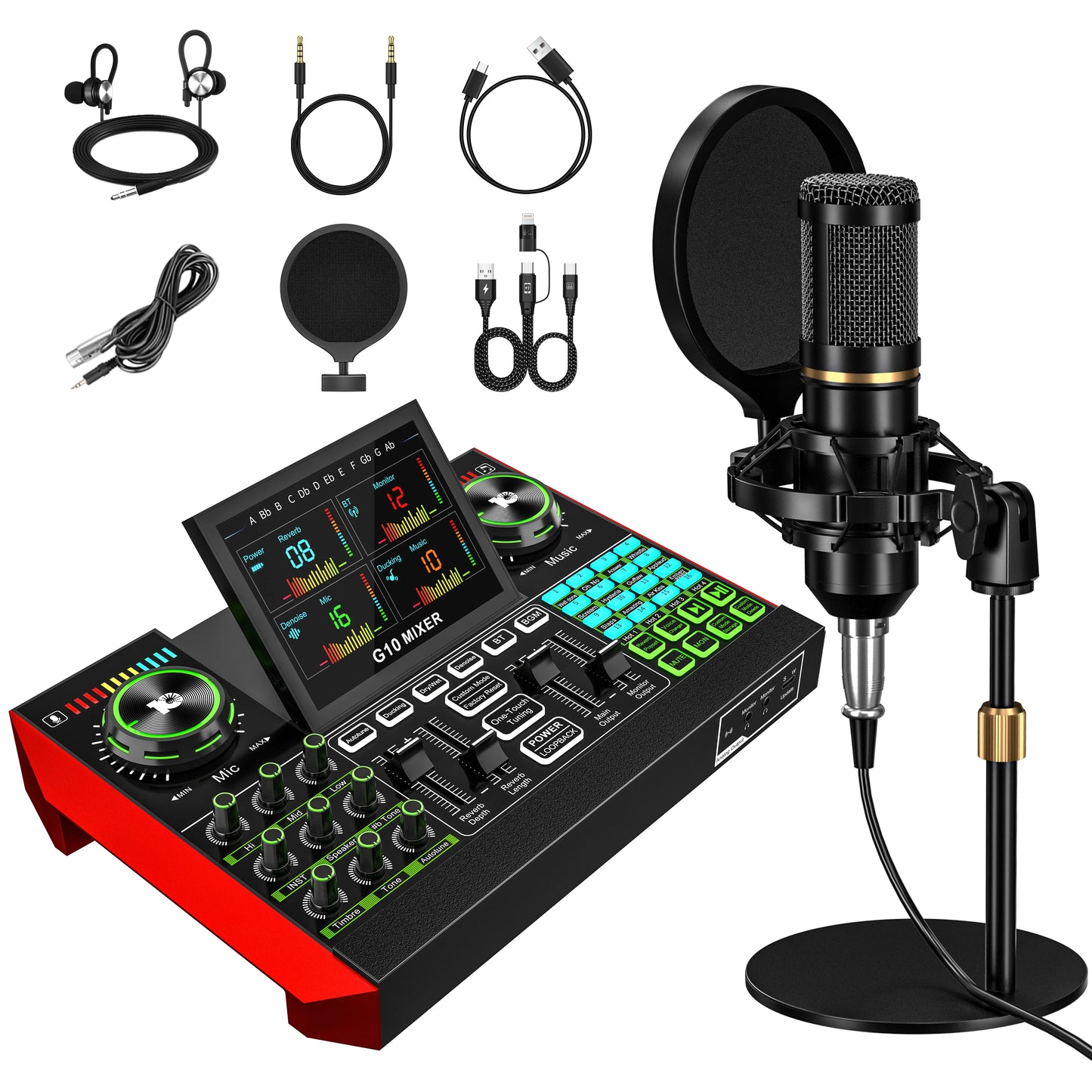 Tenlamp Live Streaming Microphone Bundle With 6 Channel Audio Mixer
