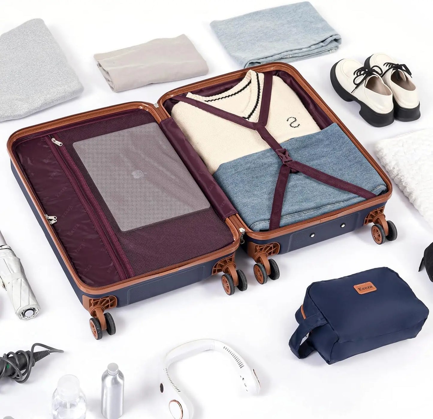 5 Piece ABS Luggage Set With TSA Spinner Wheels Lightweight