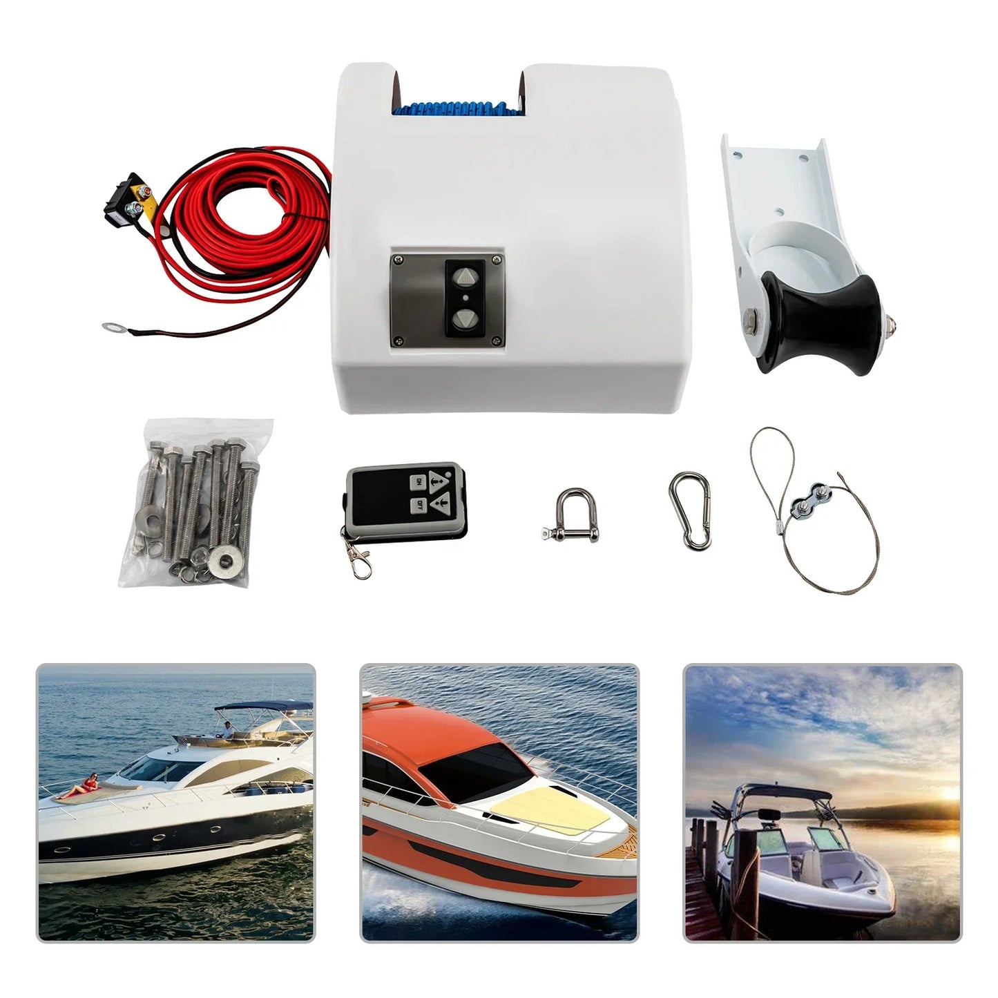 12V 45Lbs Boat Anchor Winch With Wireless Remote Controller Corrosion Resistant