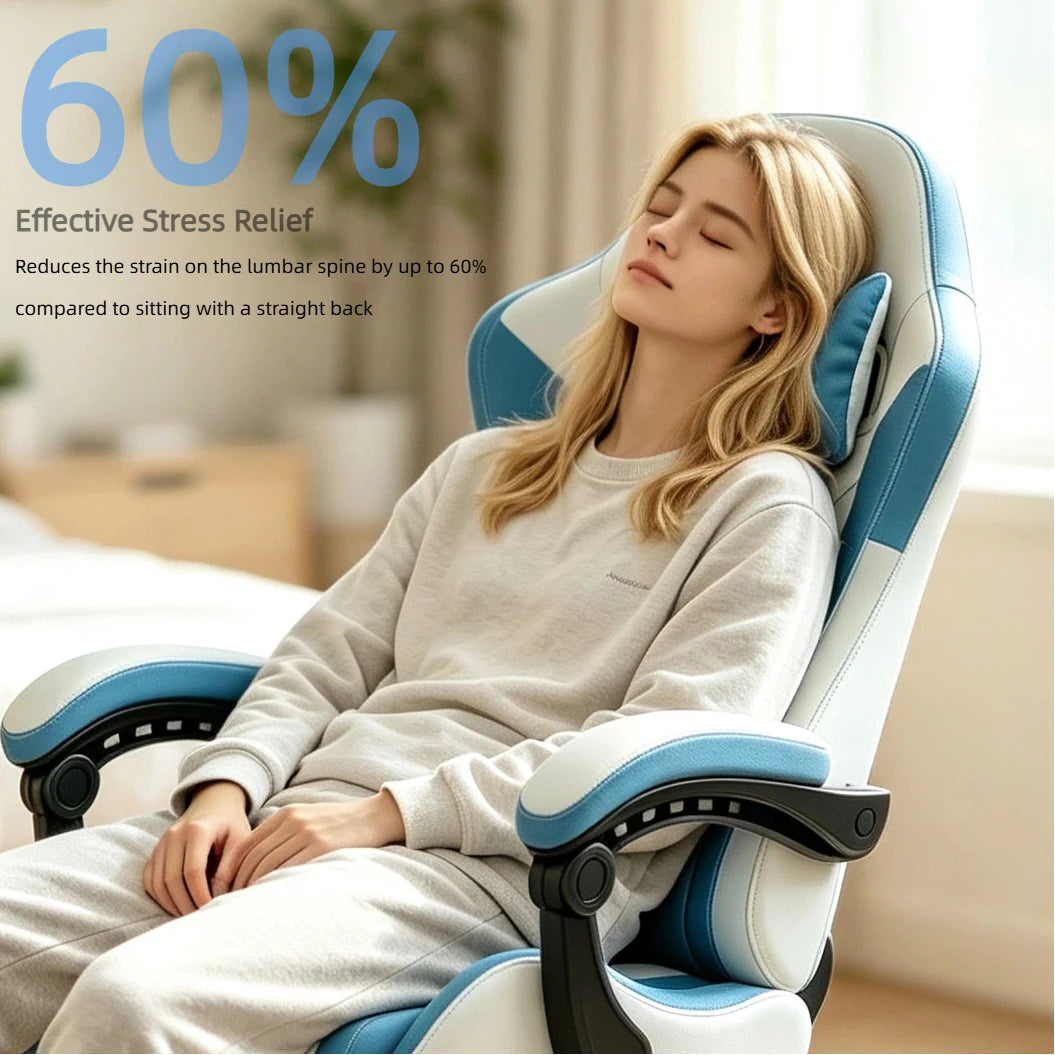 NEBMAAX Ergonomic Gaming Chair With Massage Footrest PU Leather