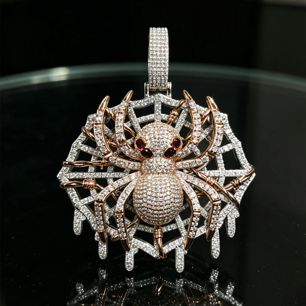 Lyee Cyee Spider Web Pendant Cubic Zirconia Hip Hop Bling