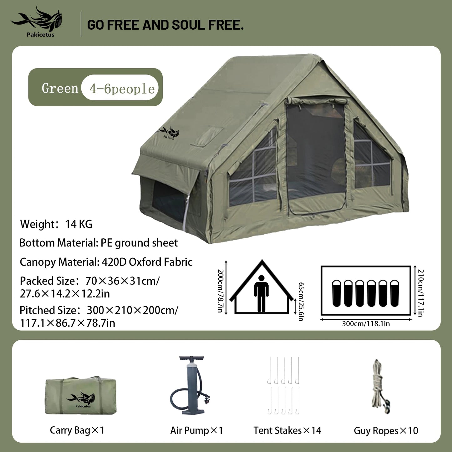 Pakicetus Quick Setup Inflatable Camping Tent For 4 To 8 People