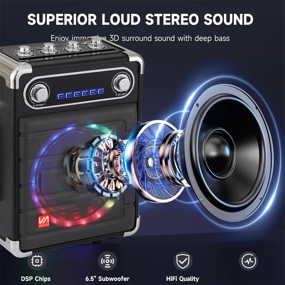CURUK Loud Portable Bluetooth Karaoke Speaker With 2 Wireless Mics And LED Light