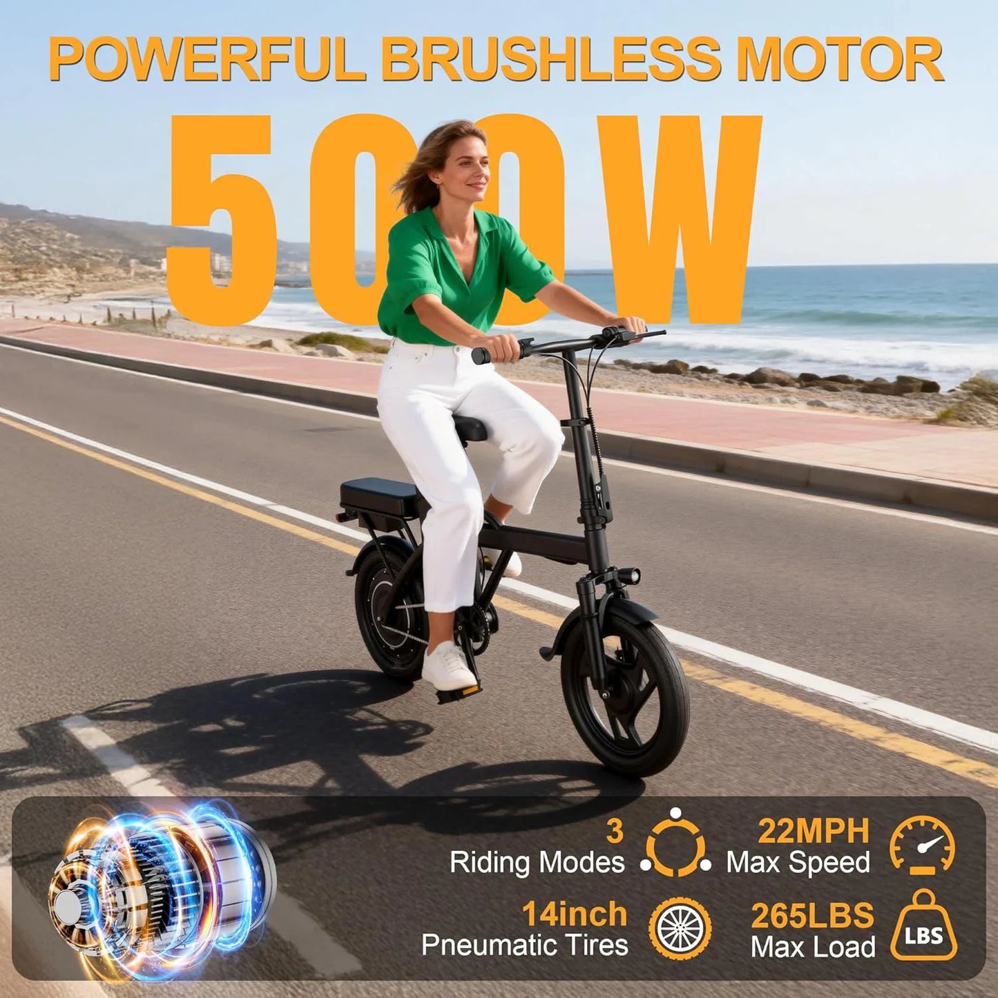 14 Inch Foldable 500W Electric Bike For City Commuting