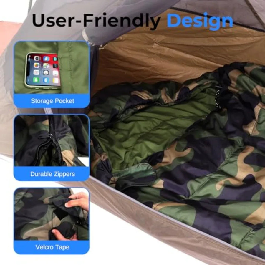 Cotton Mummy Sleeping Bag 0 Degree Military Style Lightweight Waterproof