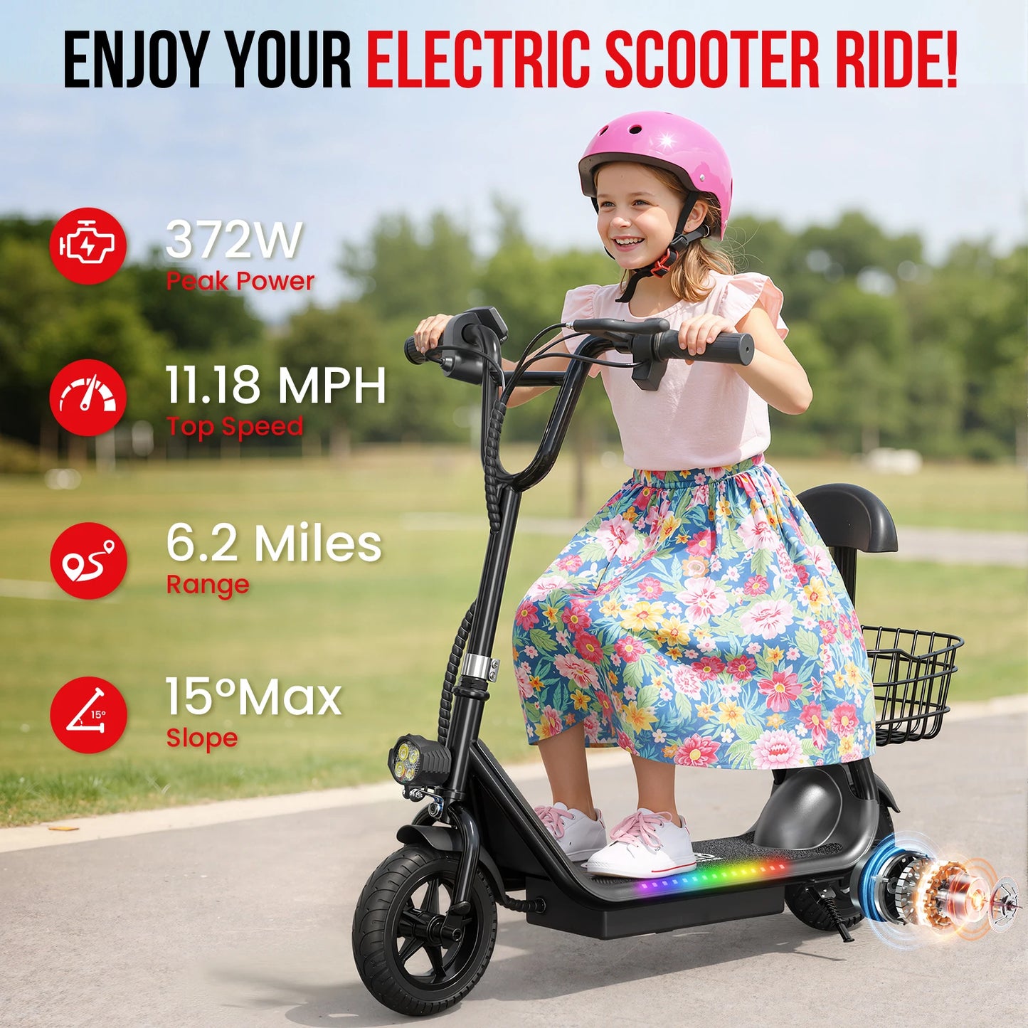 Spacewalk Electric Scooter For Kids With Seat Basket