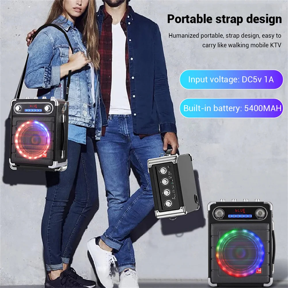 CURUK Loud Portable Bluetooth Karaoke Speaker With 2 Wireless Mics And LED Light