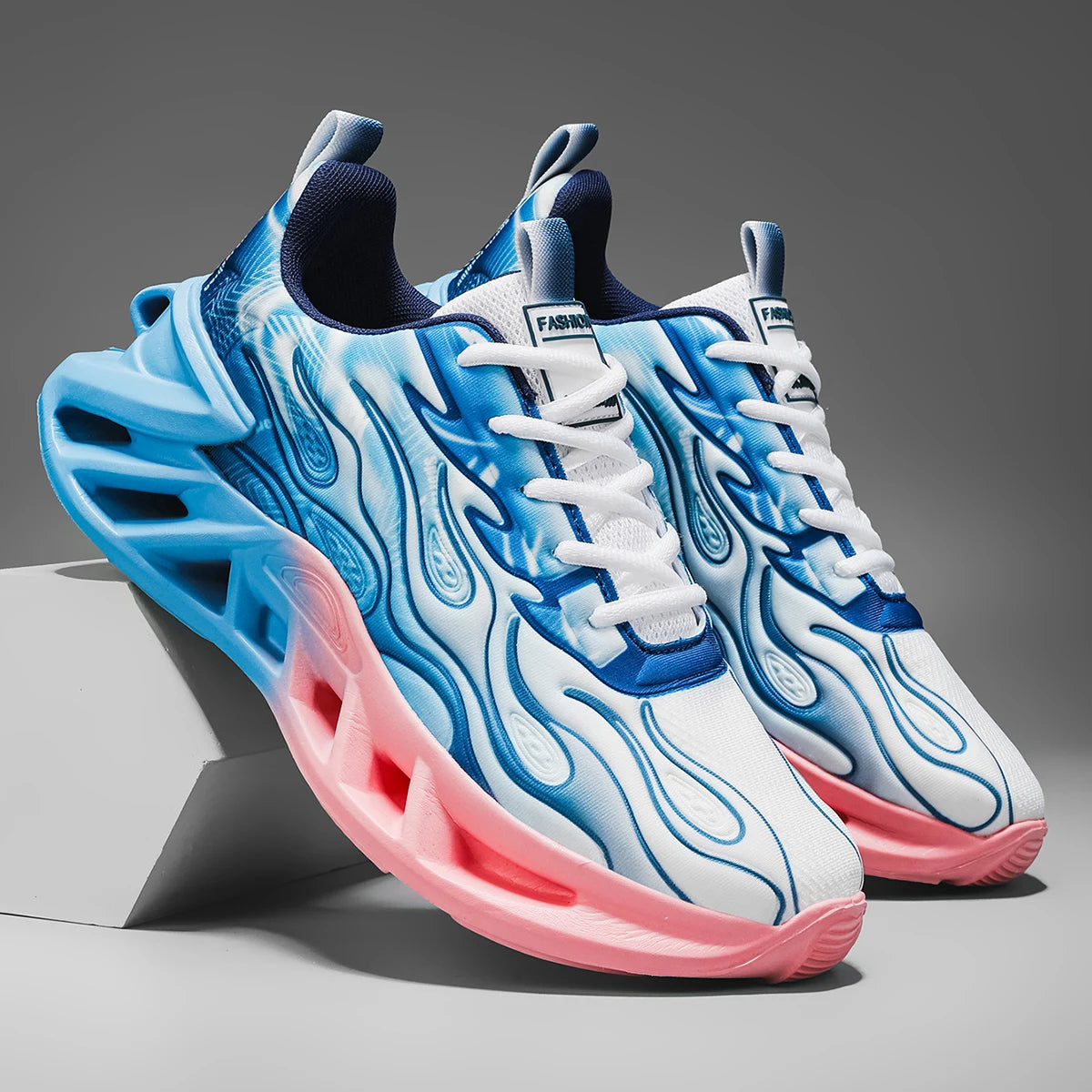 Unisex Flame Print Chunky Running Sneakers With Breathable Mesh
