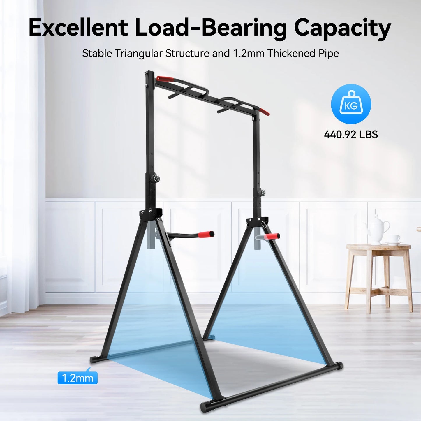 Adjustable Height Triangular Pull Up Station With Dip Bar