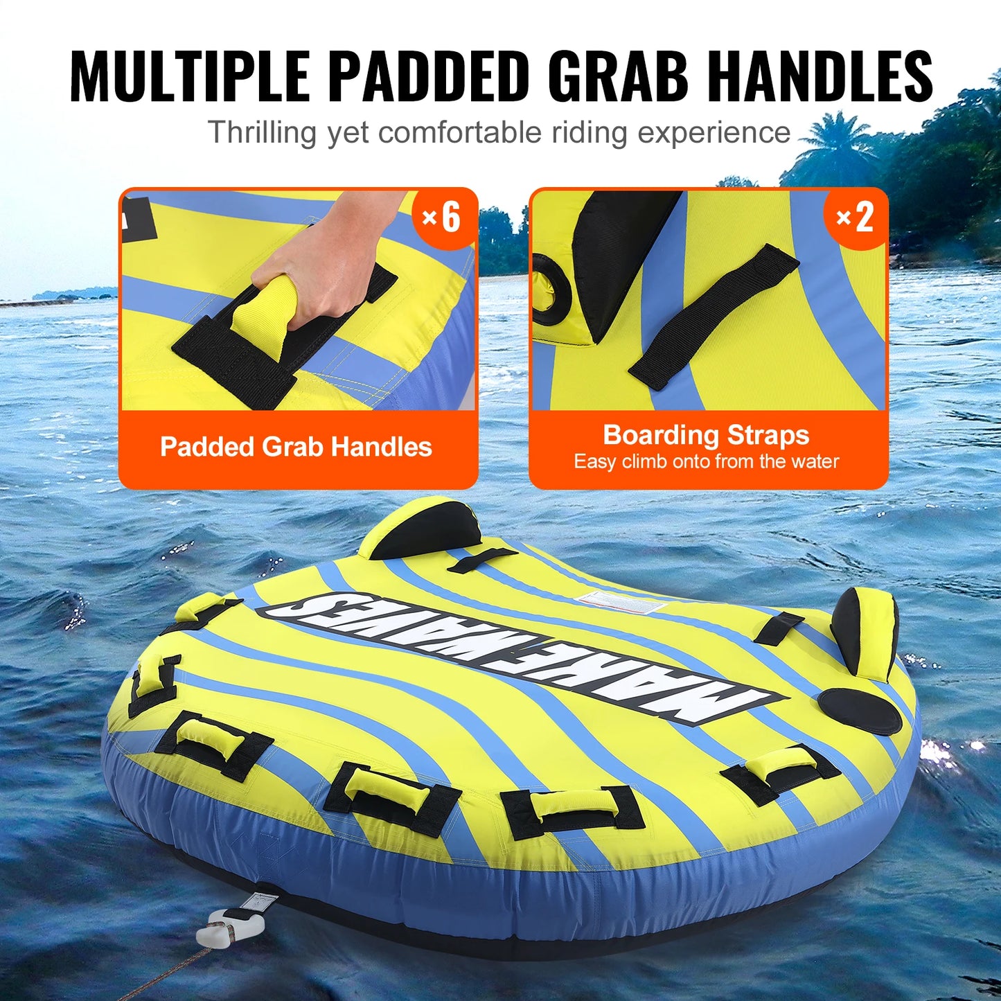 SucceBuy Towable Tube For Boating Family And Friends Inflatable With Bumper Fins 510 Lbs Load Capacity