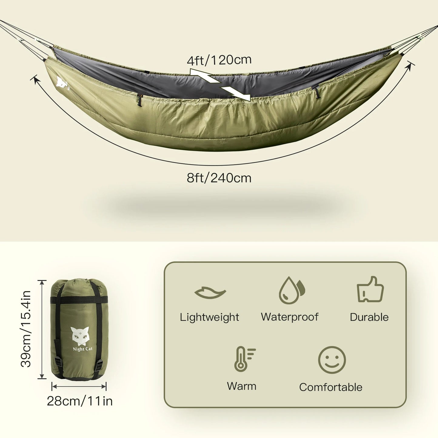 Night Cat Hammock Underquilt Sleeping Bag Insulated For 4 Season