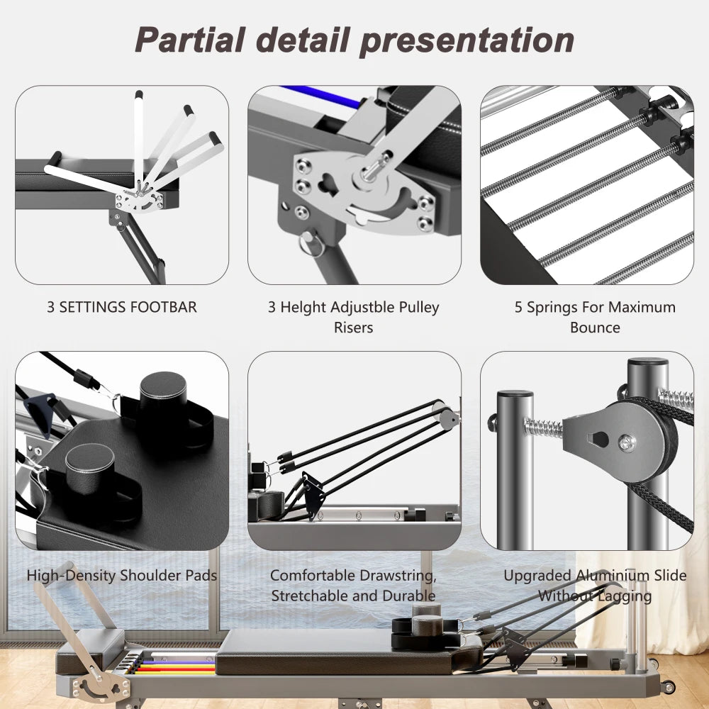 Multifunctional Pilates Reformer Home Exercise Machine With Resistance Cords